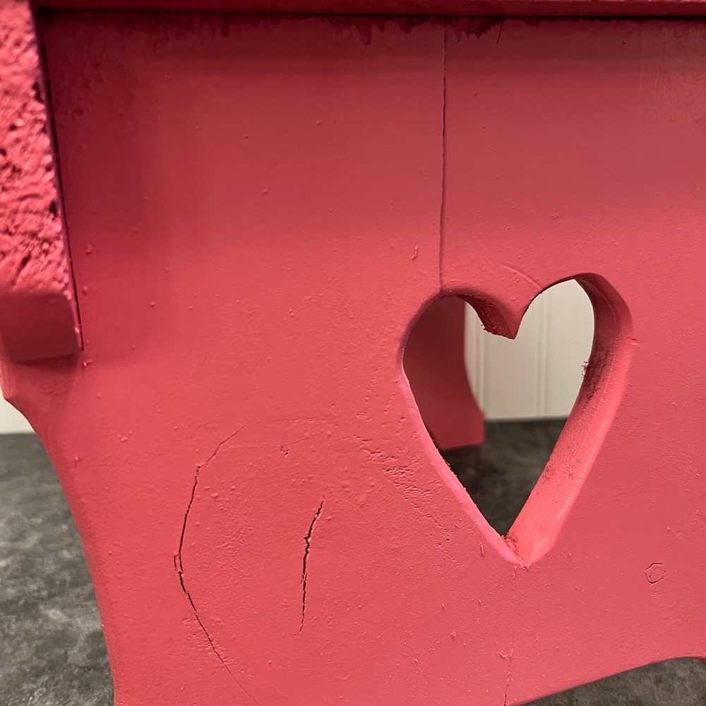 Vintage Pink Wooden Step Stool Heart Cutout | Cottage - Picture 5 of 8